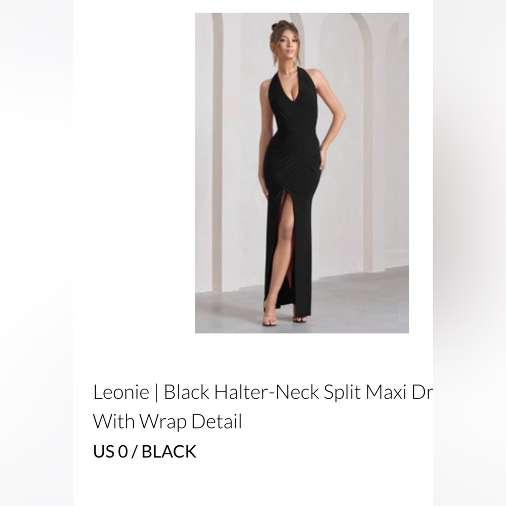 Club London LEONIE
BLACK HALTER-NECK SPLIT MAXI DRESS WITH WRAP DETAIL